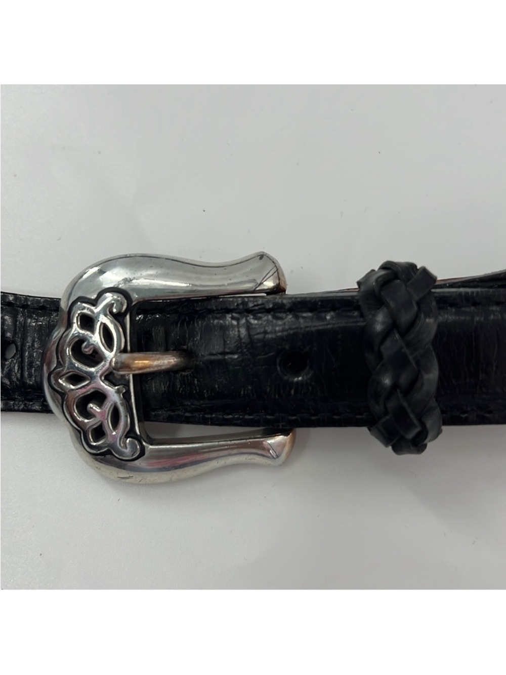 Brighton Black Braided Leather Women's Belt with Silver Filigree Buckle